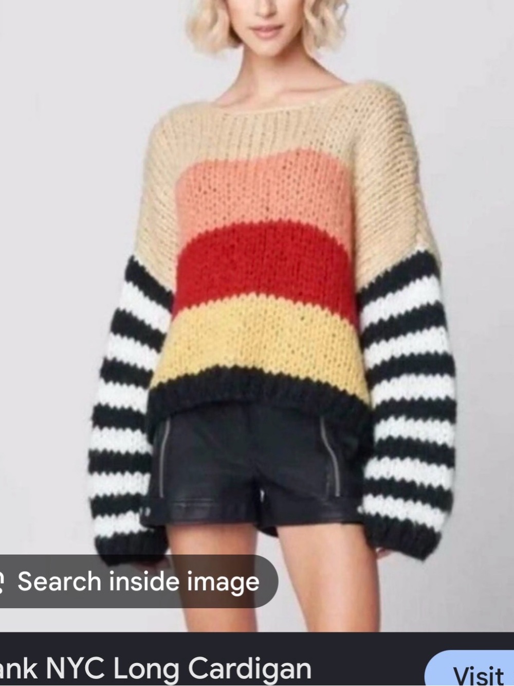 Striped Multi-Color Cozy Knit Sweater - Beige, Red, Yellow, Black & White